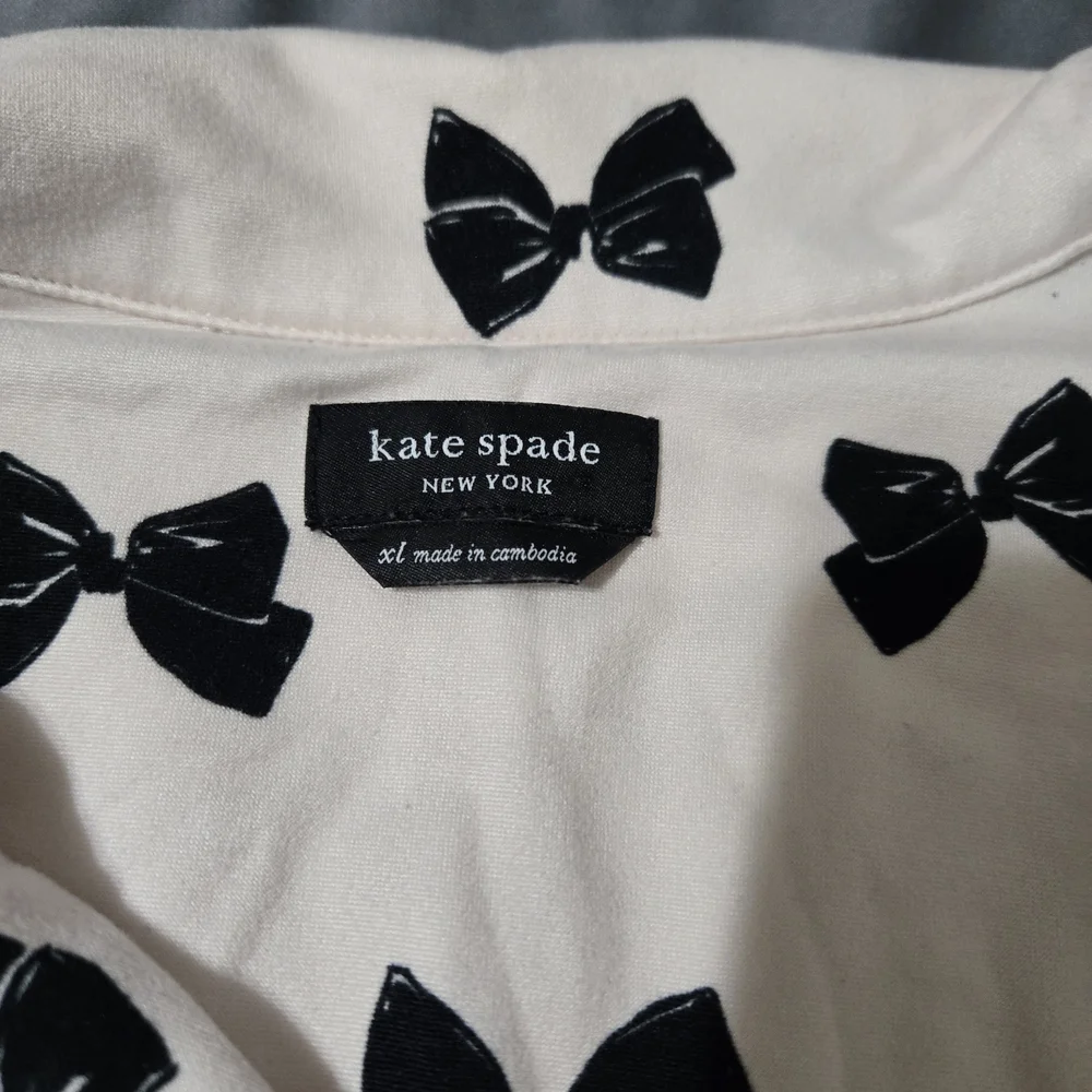 Kate Spade New York Womens Pajama Shirt Top XL Short Sleeve Bows cream Black